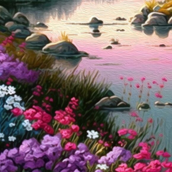 4x6 Colorful Floral Landscape with Mountains Oil Painting Art‎ Print - Picture 5 of 6